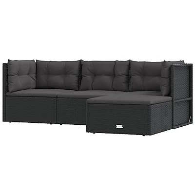 vidaXL Modern 4-Piece Patio Lounge Set with Adjustable Seat and Cushions, Black Poly Rattan and Powder-Coated Steel