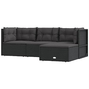 vidaXL Modern 4-Piece Patio Lounge Set with Adjustable Seat and Cushions, Black Poly Rattan and Powder-Coated Steel - 1 of 4