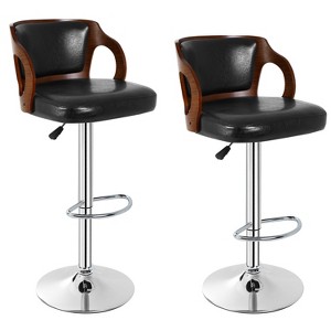 BestMassage Set of 2 Barstools Modern Beech Wood Bar Chairs with PU Leather - 1 of 4