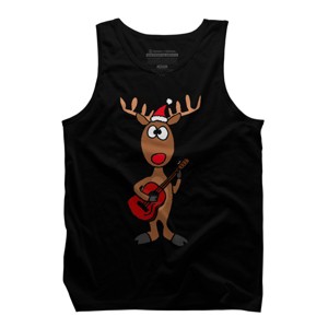 Men's Design By Humans Funny Cool Christmas Reindeer Playing the Guitar By SmileToday Tank Top - 1 of 4