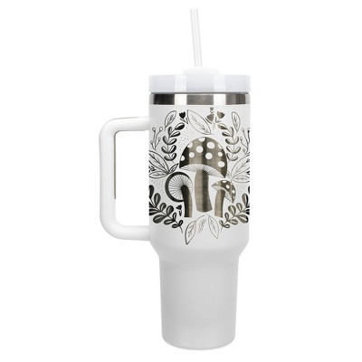 Elanze Designs Woodland Mushroom Flowers 40 oz. Stainless Steel, Large Water Bottle Coffee Mug, Spill & Leak Resistant, Thermal Travel Tumbler with