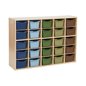 ECR4Kids Streamline 25 Cubby Tray Cabinet with 25 Scoop Front Storage Bins, 5x5, Natural - 1 of 4