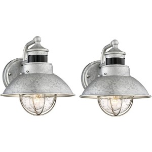 John Timberland Modern Industrial Outdoor Barn Lights Set of 2 Metal Dusk to Dawn Motion Sensor Gooseneck 9" Clear Glass Exterior - 1 of 4