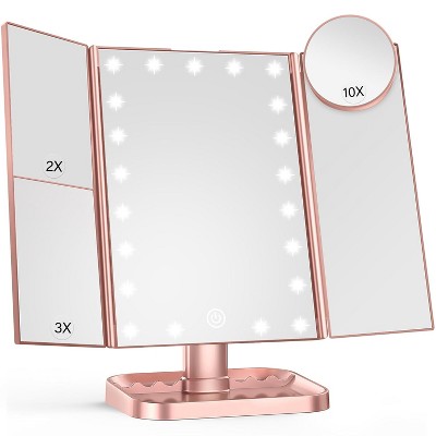 Makeup Mirror Vanity Mirror with Lights, 2X, 3X, 10X Magnification, Touch Control, Trifold, Modern Style