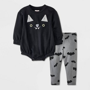 Baby Bat Face Romper & Leggings Set - Cat & Jack™ Black - 1 of 4