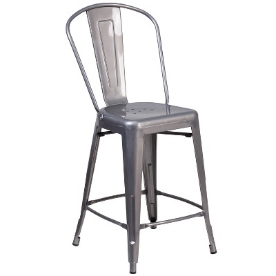 Emma and Oliver 24"H Clear Coated Indoor Counter Height Stool with Back