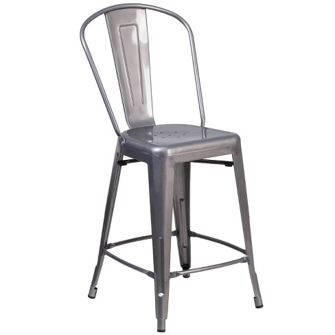 Flash Furniture 24'' High Clear Coated Indoor Counter Height Stool with Back - image 1 of 4