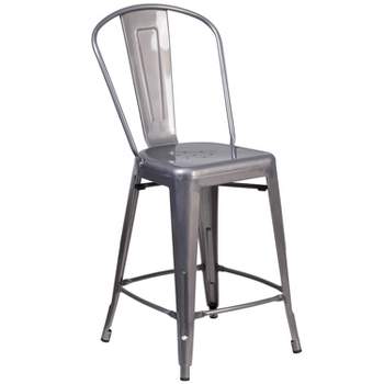 Merrick Lane 24" Modern Counter Height Stool with Powder Coated Metal Frame in Clear Coated Finish for Indoor Use