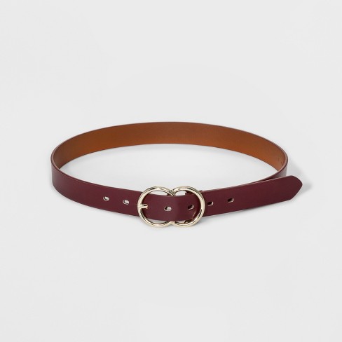 Women's Double Round Buckle Belt - A New Day™ Burgundy : Target