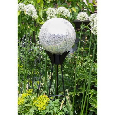 12" Crackle Glass Silver Gazing Globe Garden Ornament