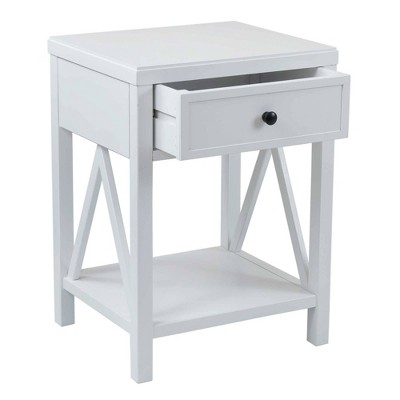White Acacia Wood and MDF Square Accent Table with Drawer