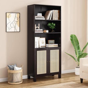 Sevobal Decorarive5 Shelf Bookshelf with Doors Tall Bookcase Display Shelves for Home Office, Brown, 29.9"*14.6"*70.9" - 1 of 4
