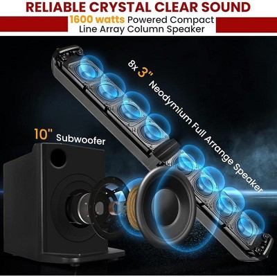 Black 1600W Wireless Column Speaker with 10" Subwoofer