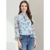 Allegra K Women's Ruffle Collar 3/4 Sleeve Tie Neck Chiffon Floral Blouse - 3 of 4