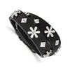Chisel Stainless Steel Polished with Crystal Flower Studded Black Leather Adjustable Bracelet - 2 of 4