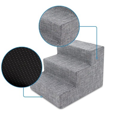 Ash Gray Linen 3-Step Foam Pet Stairs