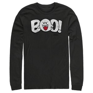 Men's Nintendo Mario Boo! Bubble Text Long Sleeve Shirt - 1 of 4