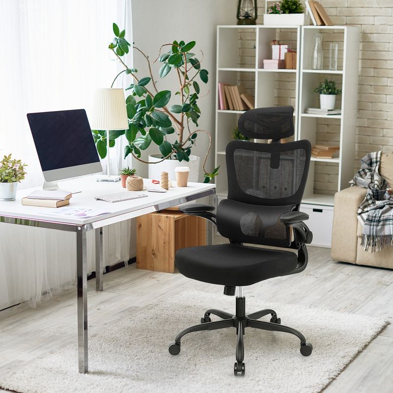 Costway Mesh Office Chair with Adaptive Lumbar Support Flip-up Padded Armrests Headrest, 2 of 11