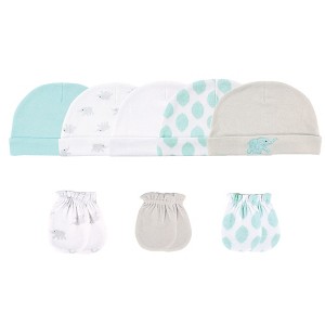 Luvable Friends Baby Cotton Caps and Scratch Mittens 8pk, Elephant, 0-6M - 1 of 1