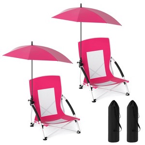 Costway 1/2 PCS Portable Beach Umbrella Chair with Hexagonal Parasol Comfy Armrest Breathable Seat Pink - 1 of 4