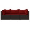 vidaXL 3 Piece Patio Lounge Set with Cushions Brown Poly Rattan - 4 of 4
