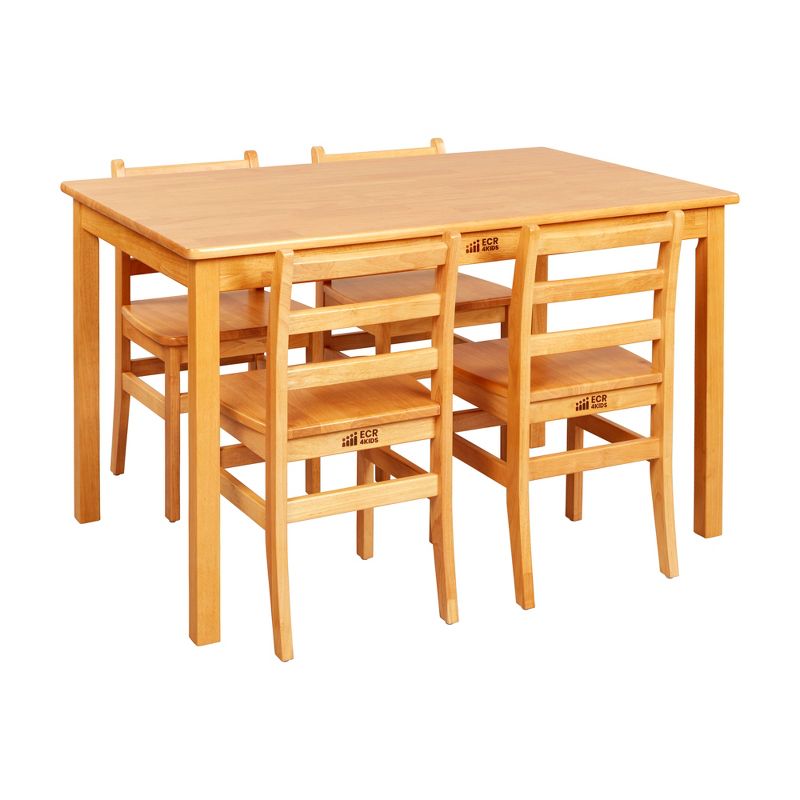 ECR4Kids 24in x 48in Rectangular Hardwood Table with 28in Legs and Four 16in Chairs, Kids Furniture, 1 of 12