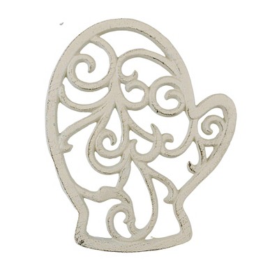 Transpac 0.75 In Cast Iron Christmas Trivet Painted Filigree Trivets