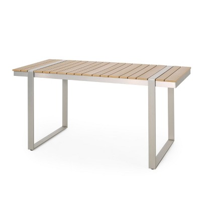 NicBex 62.75Inch Rectangle Dining Table with Faux Wood Slats Tabletop and Aluminium Frame