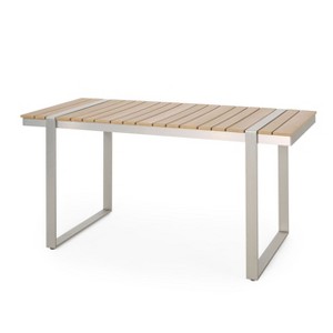NicBex 62.75Inch Rectangle Dining Table with Faux Wood Slats Tabletop and Aluminium Frame - 1 of 4