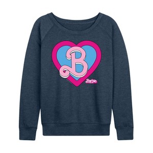 Women's - Barbie - Heart Crest Lightweight French Terry Wide Neck Long Sleeve Shirt - 1 of 4