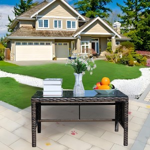 PAGED Patio Dining Table Modern Outdoor Table with Slat Paneling and Acacia Wood Top for Patio, Deck, Poolside - 1 of 4