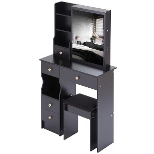 29.2" Small Space Left Drawer Desktop Vanity Table + Cushioned Stool, Extra Large Right sliding mirror, Multi Layer High Capacity Storage - 1 of 4