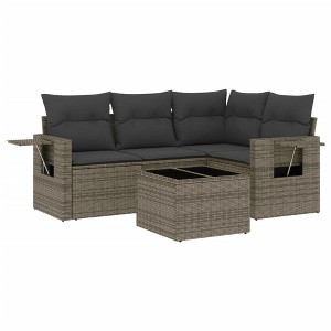 vidaXL Garden Sofa Set Grey PE rattan, powder-coated steel, tempered glass - 1 of 4