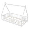 CAVINAS Twin Size Floor Bed Tent-Shaped Sleek Pine Bed Frame with Guardrail and Opening for Bedroom - 3 of 4