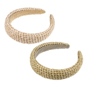 Unique Bargains Women's Bohemian Style Straw Rattan Sponge Headband Khaki Pink 2 Pcs - 1 of 4
