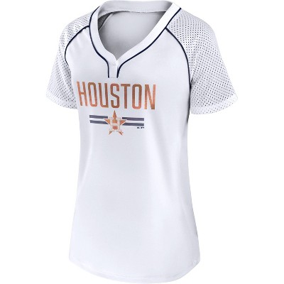 Houston Astros SAAG Women Gray Loose Soft Baseball V-Neck T-Shirt