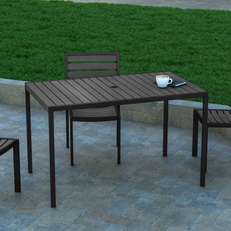 Emma and Oliver All-Weather Faux Teak Patio Dining Table with Steel Frame - Seats 4, 3 of 9