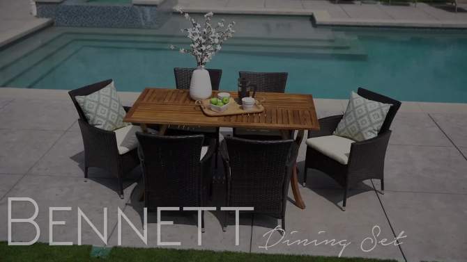 Bennett 7pc Acacia Wood and Wicker Dining Set - Christopher Knight Home, 2 of 9, play video