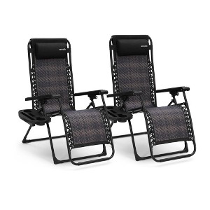 SereneLife 2-Pack Zero Gravity Lawn Chairs, Adjustable Recliners with Headrests, Cup Holder Tables, Solid Black, One Size, SL1ZRC65 - 1 of 4