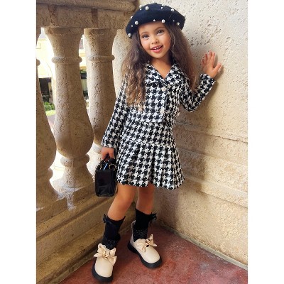 Pearl Houndstooth Luxe Blazer And Pleated Skirt Set Mia Belle Girls