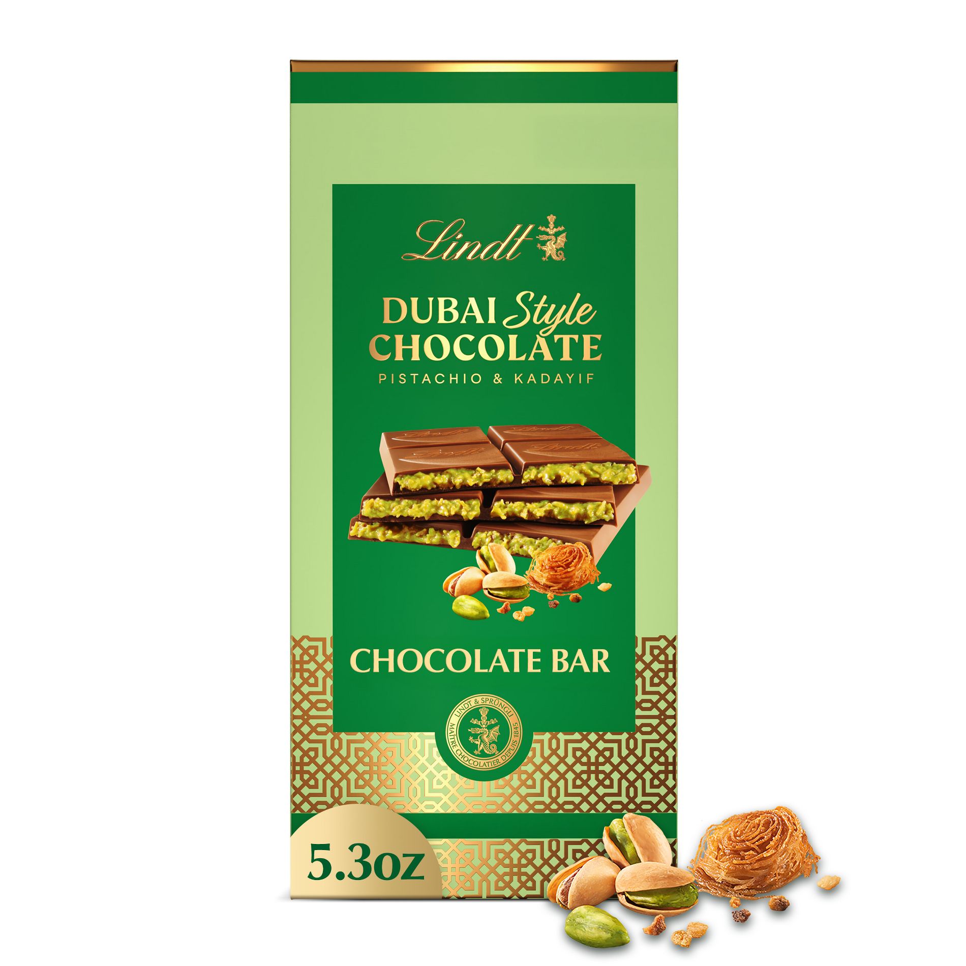 Lindt Dubai Style Milk Chocolate Candy with Pistachio & Kadayif Bar - 5.3oz