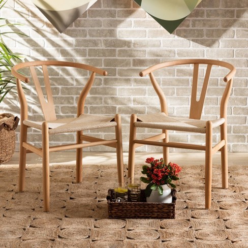 Set of 2 Wishbone Wood Y Chairs Natural - Baxton Studio - image 1 of 4