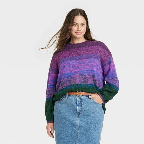 Women s Crewneck Pullover Sweater Ava Viv Purple Ombre 1x