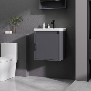 KTMBDW Floating Bathroom Vanity with Sink, Single Sink Wall Mounted Bathroom Vanity, White Ceramic Basin Top for Small Space - 1 of 4