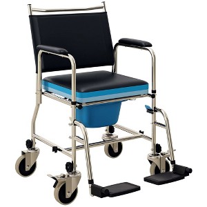 HOMCOM Rolling Shower Wheelchair for Seniors, Bedside Commode Chair with Padded Seat, Backrest, for Handicap, Toilet Chair, 300 lbs - 1 of 4