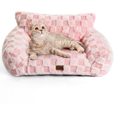 Soft Cat Couch Bed, Faux Fur Checkered Pet Sofa