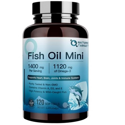 NATURE TARGET Fish Oil 2000mg Omega 3 with Vitamin D3 & E & A - EPA & DHA - 120 Softgels