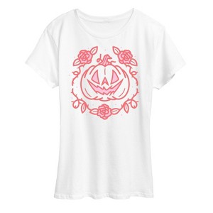 Women's - Instant Message - Halloween Coquette Pumpkin with Roses Short Sleeve Graphic T-Shirt - 1 of 4
