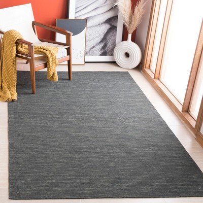 Bohemian Charcoal-Grey Flat Woven Wool-Cotton Area Rug 5x8