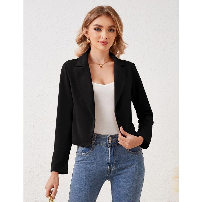 Womens Open Front Blazer Office Work Business Notched Lapel Suit Blazer Jacket Casual Cropped Long Sleeve Bolero Jacket, 4 of 9